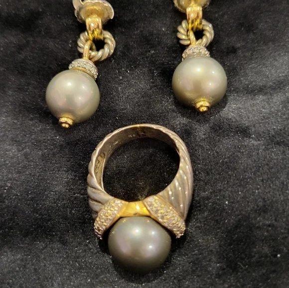 David Yurman Authentic Tahitian Pearl & Diamonds Ring - Picture 5 of 5